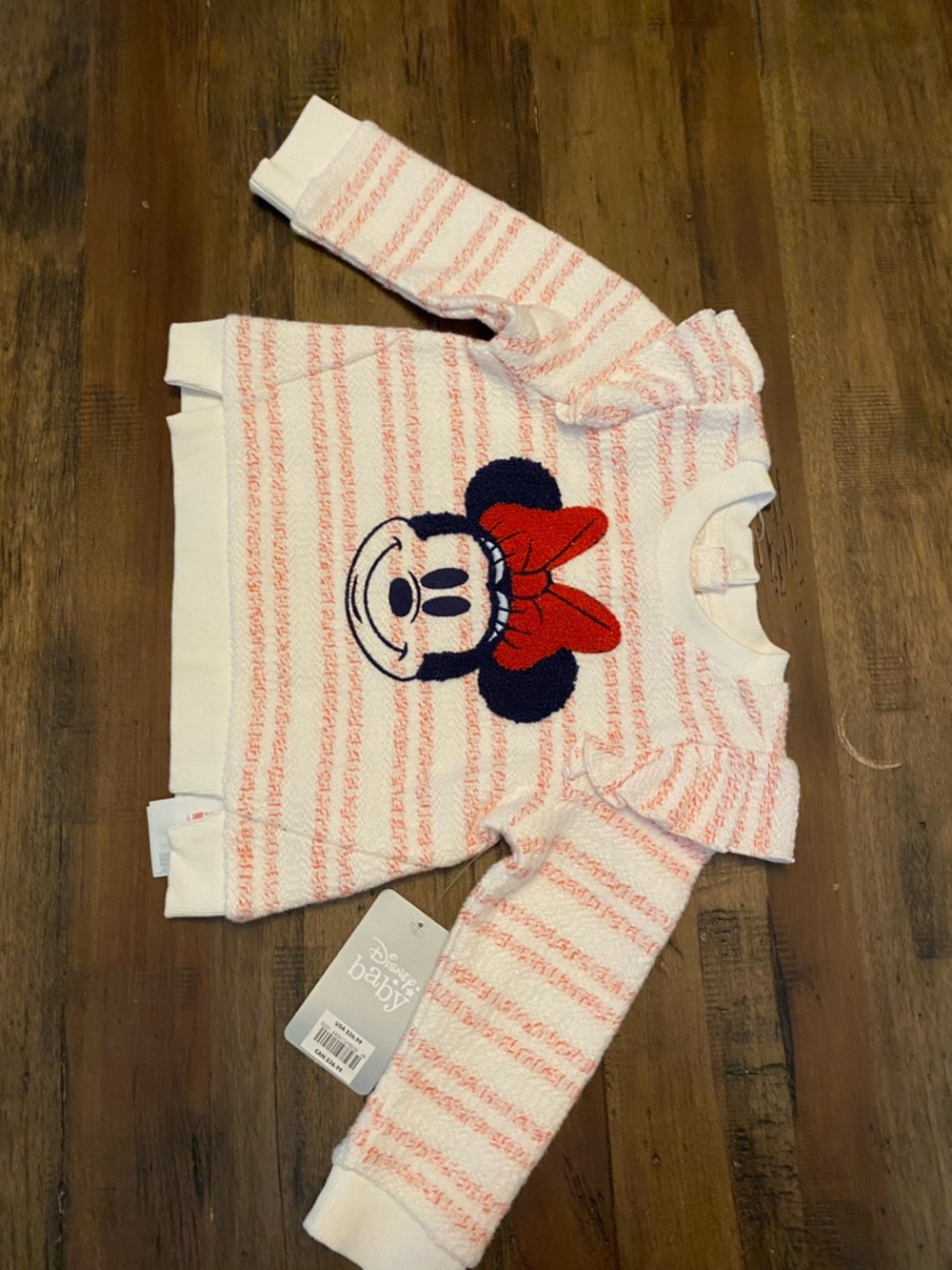 Disney Baby Pink and White Minnie Mouse Stripe Sweatshirt